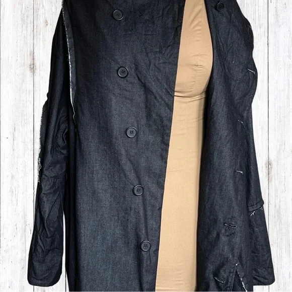 Moyuru Indigo Denim Collard Trench Coat 100% Cotton Japanese 213487 M One Size - Picture 6 of 16